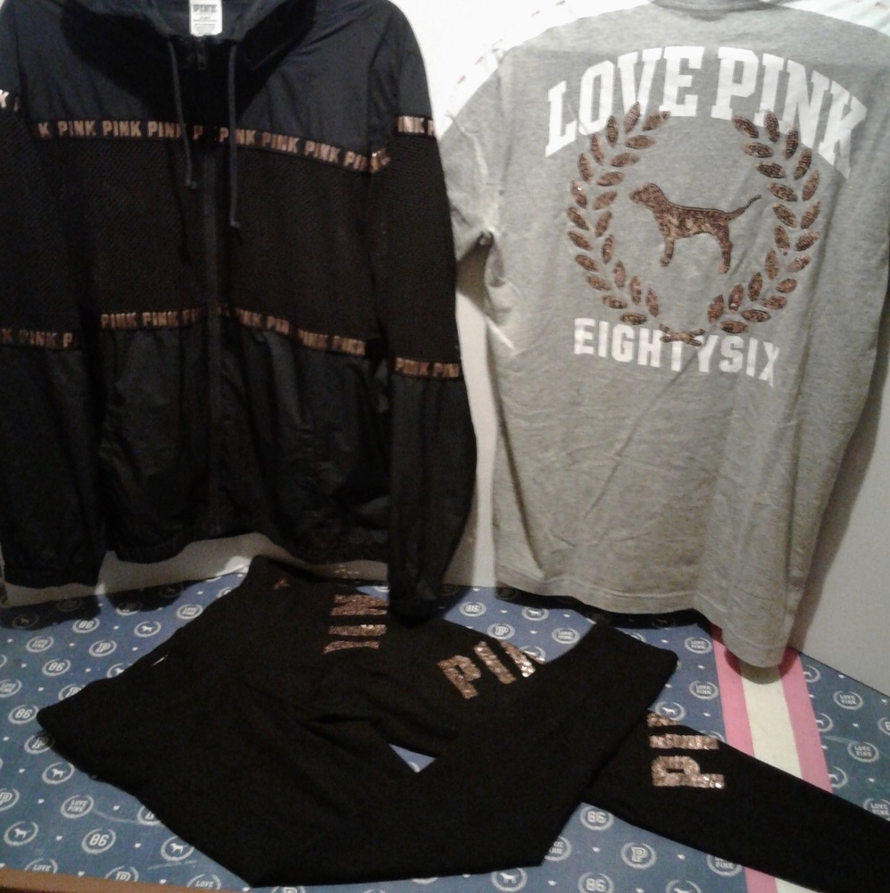 ⚡SALE⚡VS PINK Rose Gold Bling 3 pc Set NWT